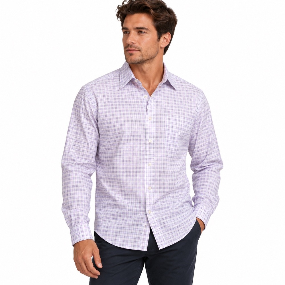 BOSS Hugo Boss Button Down Micro Plaid Shirt Professional Designer 17.5 Purple
